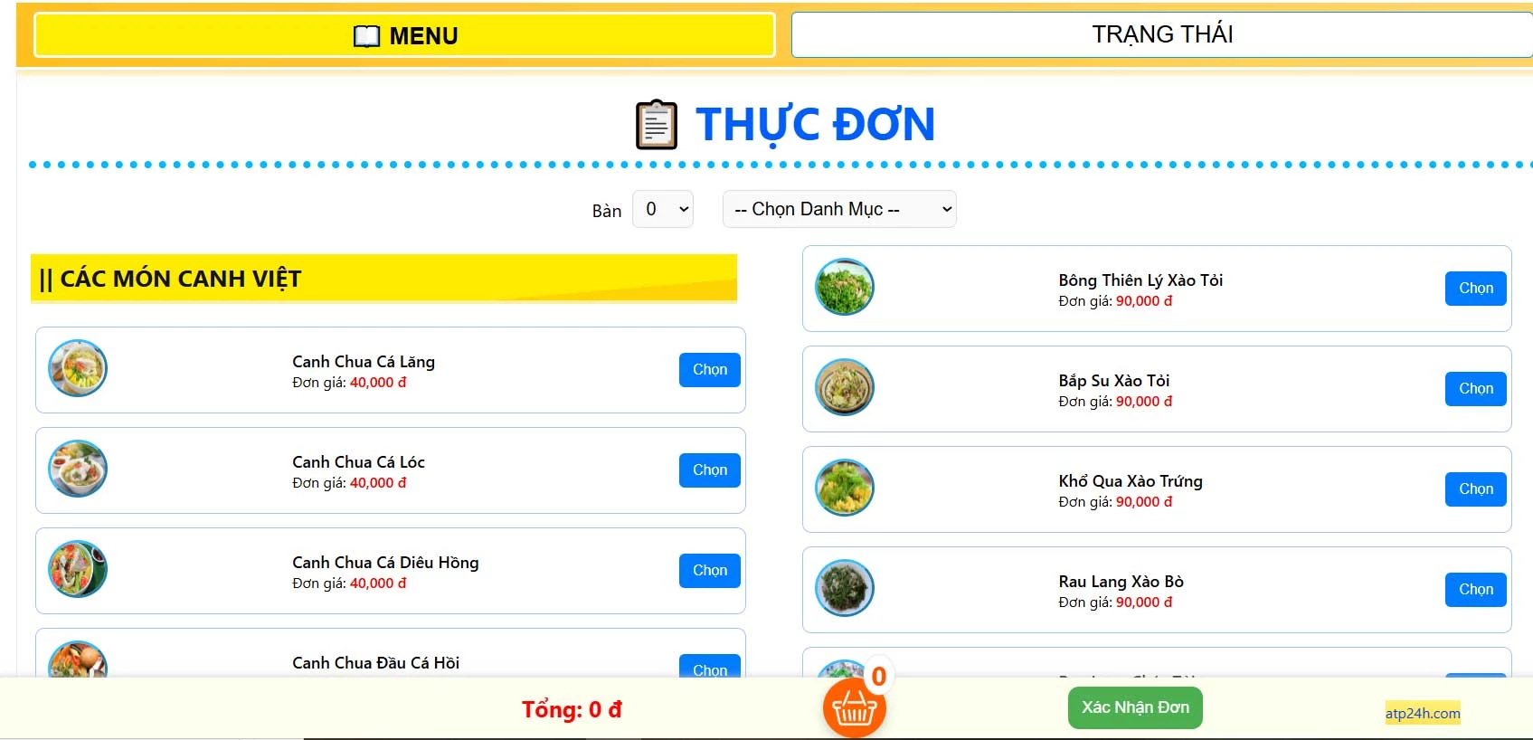 thực khách dễ dàng xem trạng thái món