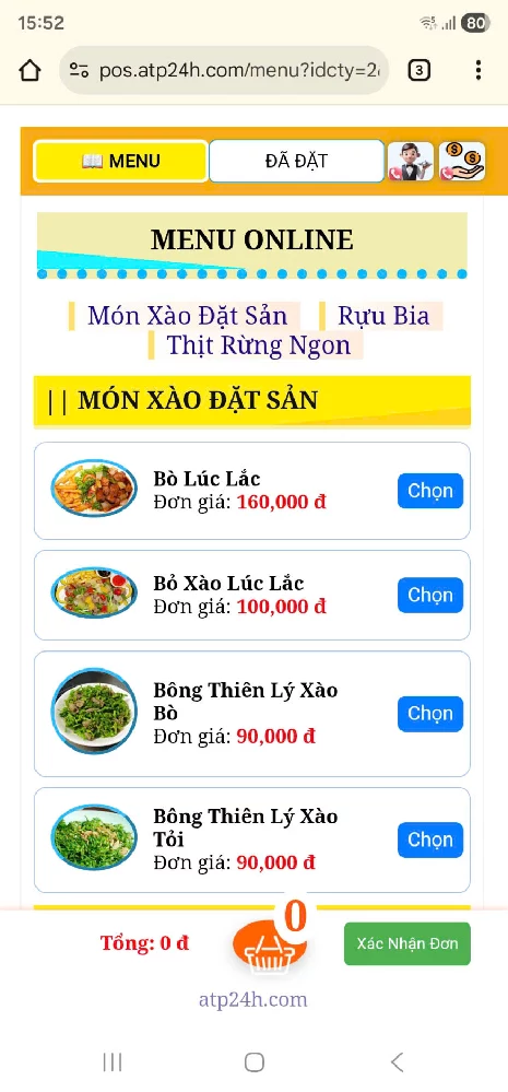 Menu đặt món onlie quét mã qr