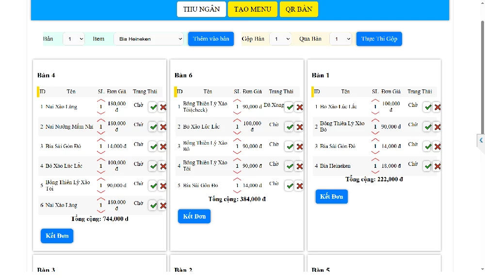 Giao diện tại quày thu ngân