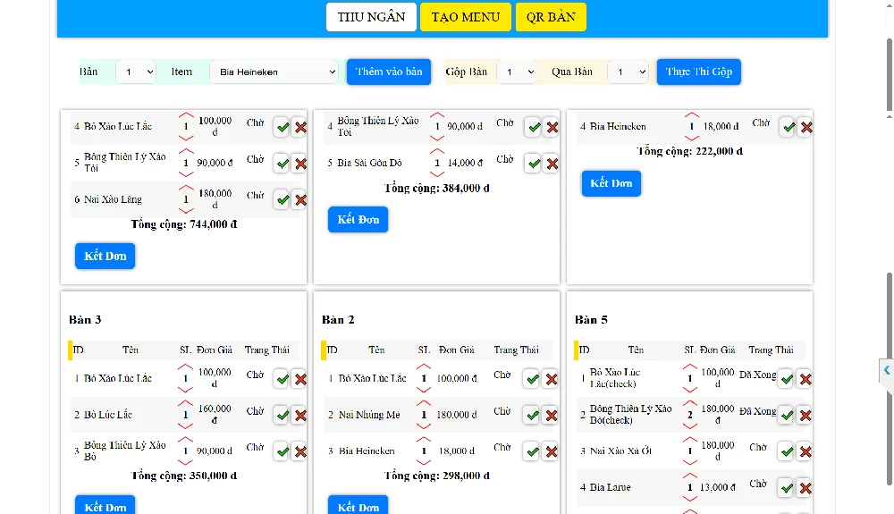 Giao diện tại quày thu ngân